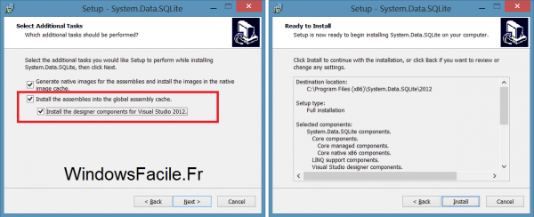 SQLite VS2012 installation designer