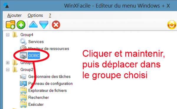 WinXFacile déplacer élément dans autre groupe