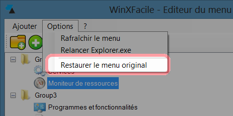 WinXFacile restaurer menu WinX