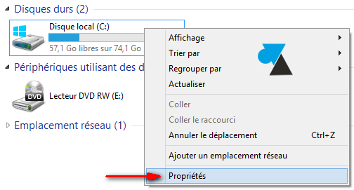 Windows 8 disque dur proprietes