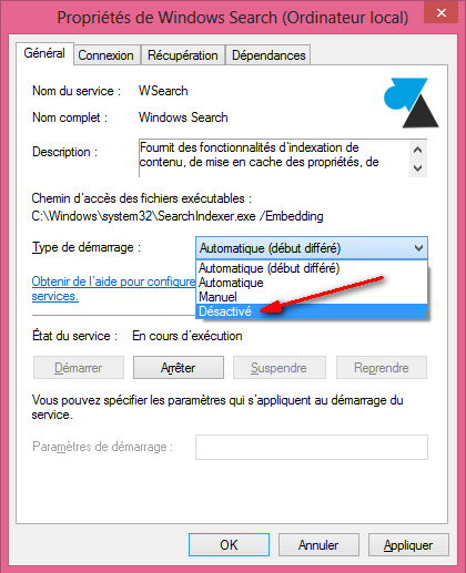 Windows Search service desactiver