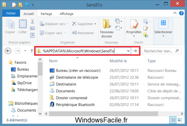 Windows Envoyer Vers