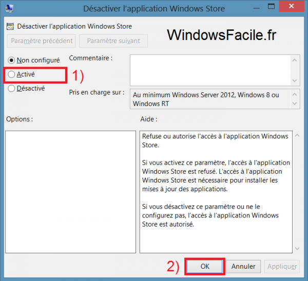 Windows Store désactivation
