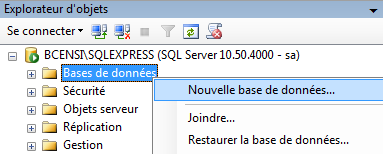 SQL Server 2008 R2 creer nouvelle base de donnees