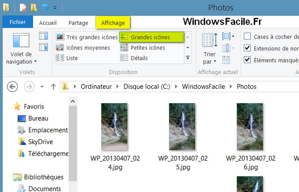 Explorateur affichage grandes icones