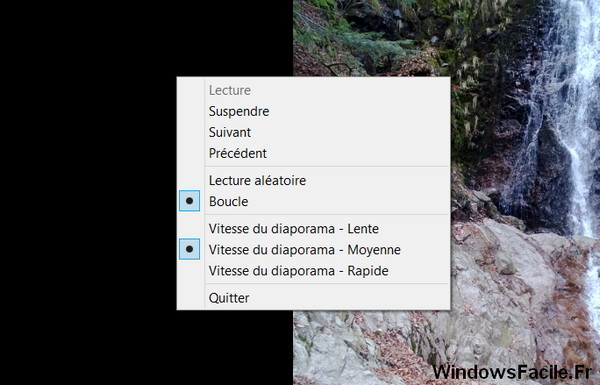 diaporama menu contextuel