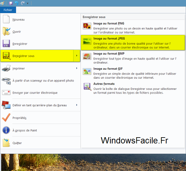 paint enregistrer sous jpeg