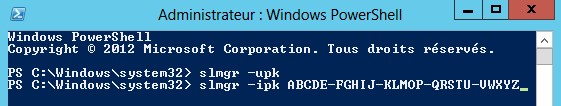 Windows 2012 commande PowerShell slmgr ipk