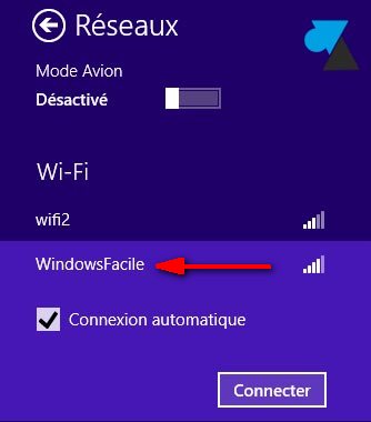 connexion reseau sans fil wifi Windows 8
