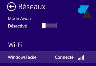 connexion reseau sans fil wifi Windows 8