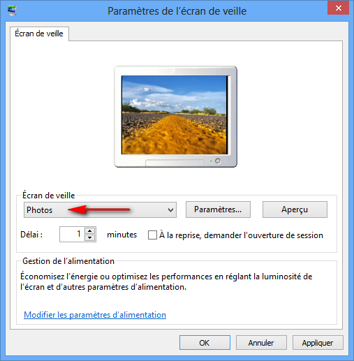 Windows 8 configurer ecran veille