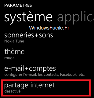 Windows Phone partager connexion