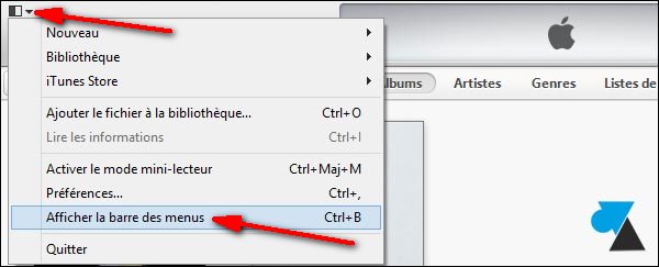 iTunes 11 afficher menu