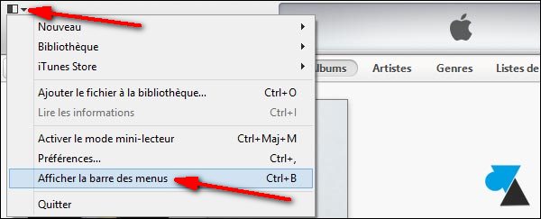 iTunes 11 afficher menu