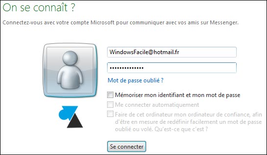 installation MSN ecran connexion