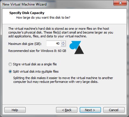 VMware Player Workstation taille disque dur