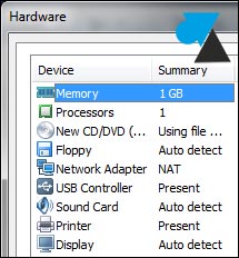 VMware Player Workstation customize hardware RAM network HDD