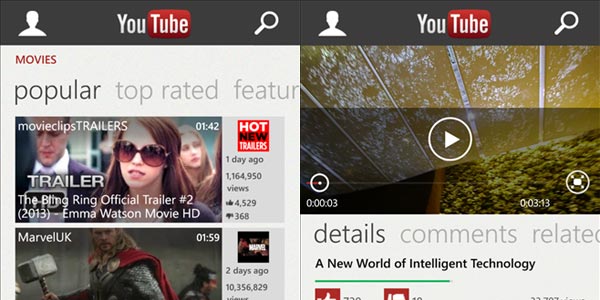 application YouTube officiel Windows Phone 8