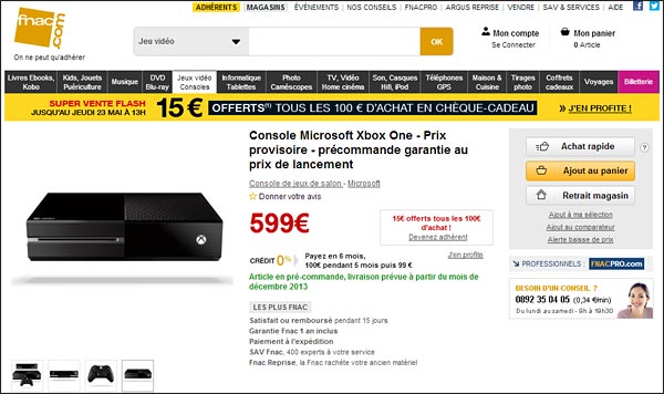 acheter xbox one fnac 599 euros 600