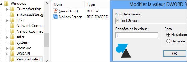 regedit cle de registre DWORD32 NoLockScreen