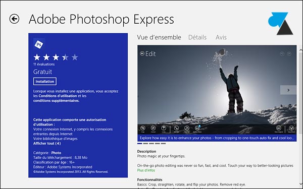 telecharger Adobe Photoshop gratuit Windows 8 RT tablette