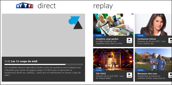 application replay TV TF1 direct HD