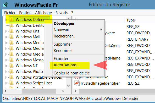 Windows Defender Autorisations
