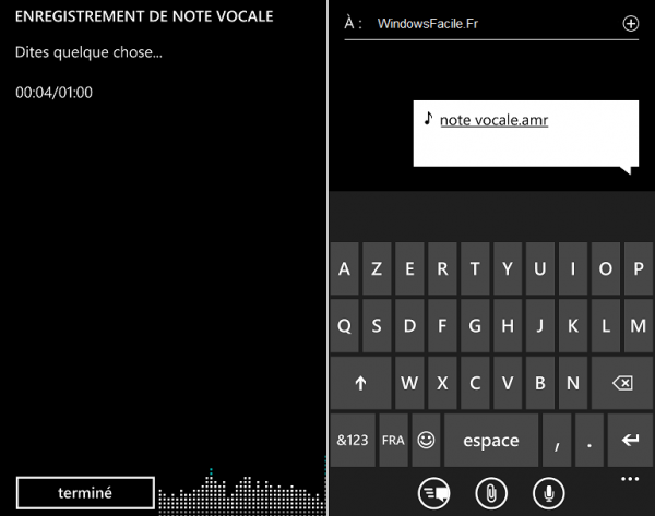 WP8 Note vocale