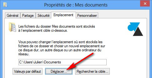 deplacement mes documents windows autre disque partition