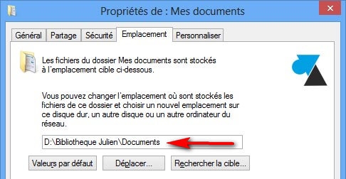 changer emplacement documents autre disque partition