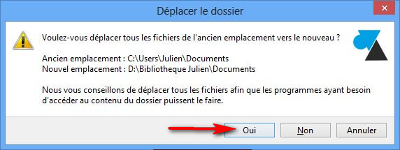 changer emplacement documents autre disque partition