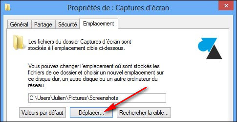 changer dossier endroit capture ecran windows screenshot