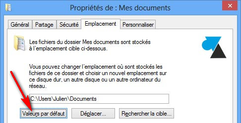 configurer emplacement documents bibliotheque