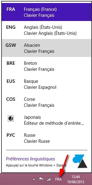 changer langue clavier Windows bureau