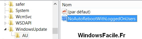 Valeur noautorebootwithloggedonusers