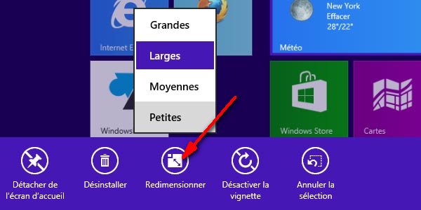 redimmensionner taille vignette tuile Windows 8.1