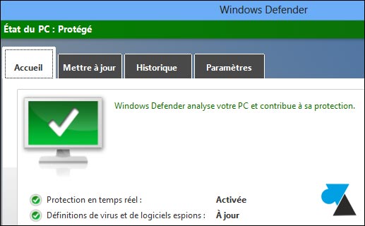 Windows Defender ok vert MAJ