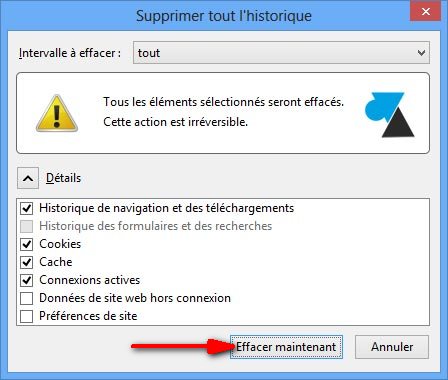 Mozilla Firefox vider historique internet