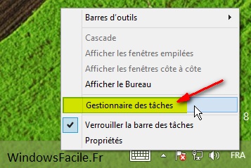 Gestionnaire taches clic ouvrir menu