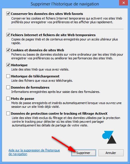 IE10 Internet Explorer vider cache historique navigation