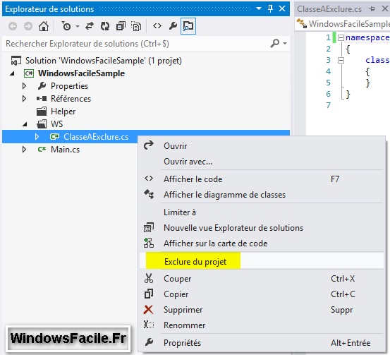 Visual Studio Exclure fichier