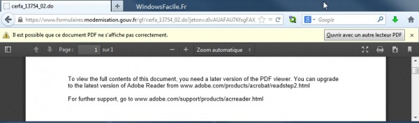 pdf impossible ouvrir formulaire