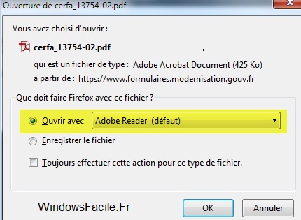 PDF ouvrir avec adobe Reader