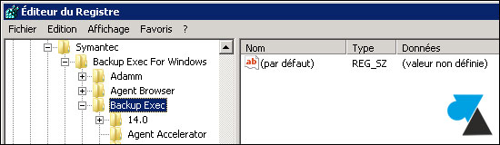 Backup Exec regedit