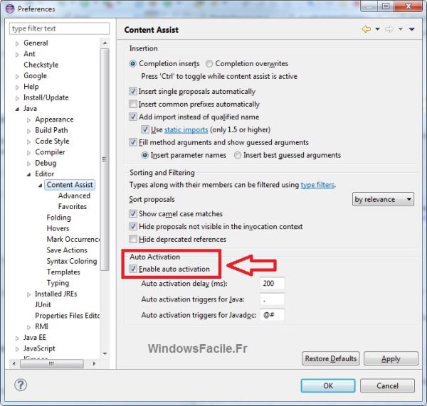 Eclipse Enable Auto Activation