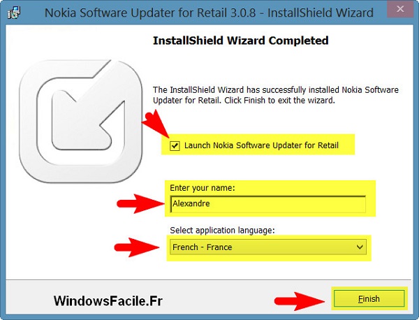 Installation terminée Nokia Software Updater