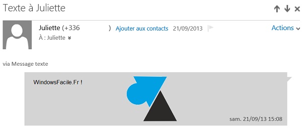 Outlook affiche sms