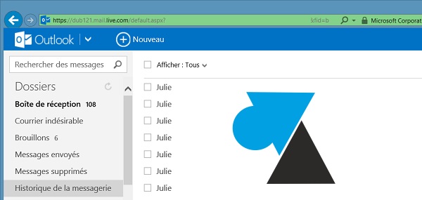 Outlook historique messagerie facebook