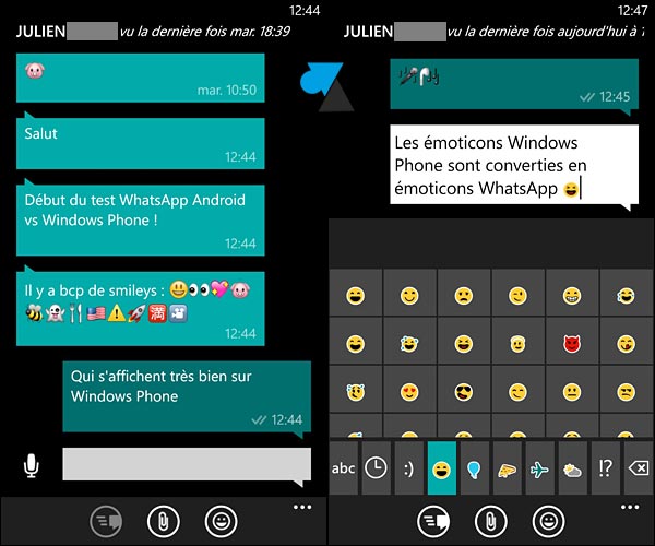 Interface messagerie WhatsApp Windows Phone