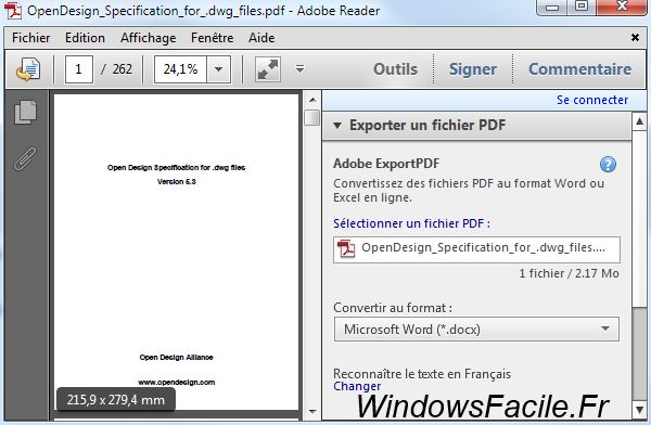 adobe reader pdf panneau lateral droit